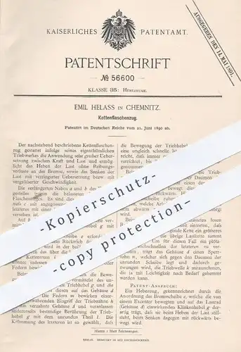 original Patent - Emil Helass , Chemnitz  1890 , Kettenflaschenzug , Ketten - Flaschenzug | Hebezeuge , Aufzug , Seilzug