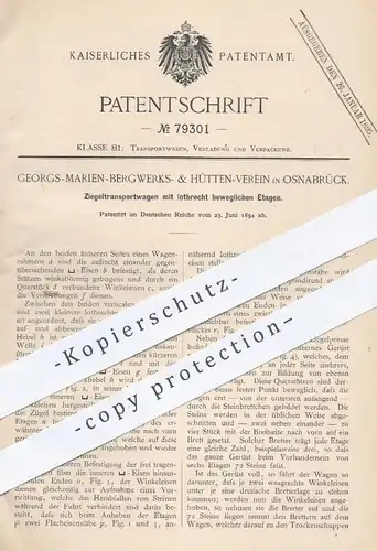 original Patent - Georgs-Marien-Bergwerks- & Hütten - Verein , Osnabrück , 1894 , Transportwagen für Ziegel | Bergwerk