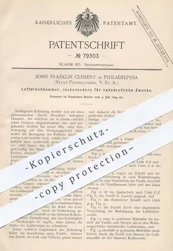 original Patent - John Franklin Clement , Philadelphia , Pennsylvania USA , 1894 , Luftdruckhammer für Zahnarzt | Arzt !