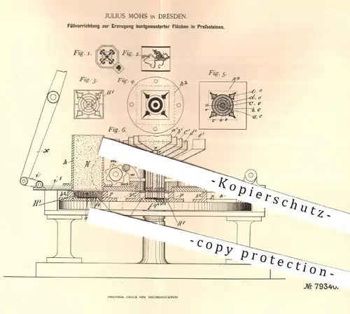 original Patent - Julius Mohs in Dresden  , 1893 , Erzeugung gemusteter Flächen im Pressstein | Fliesen , Stein , Ziegel