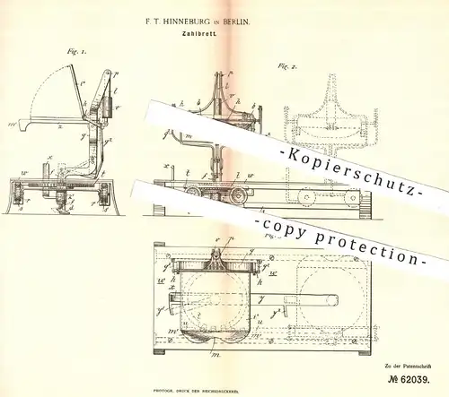 original Patent - F. T. Hinneburg in Berlin , 1891 , Zahlbrett | Kasse , Kassen , Sparkasse , Bank , Geld , Münzen !!!