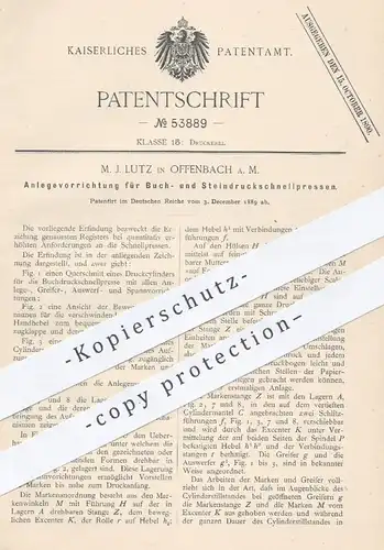 original Patent - M. J. Lutz , Offenbach / Main , 1889 , Buchpressen , Steindruckschnellpressen | Druckpressen , Pressen