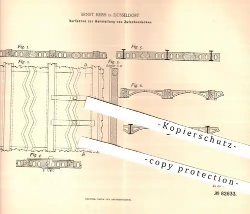 original Patent - Ernst Reiss , Düsseldorf 1894 , Herstellung von Zwischendecken | Decke aus Gips , Gipsmassse | Hochbau