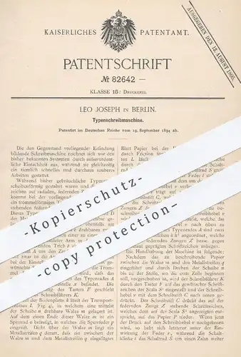original Patent - Leo Joseph , Berlin , 1894 , Typenschreibmaschine , Typen - Schreibmaschine , Druckerei , Druck !!!