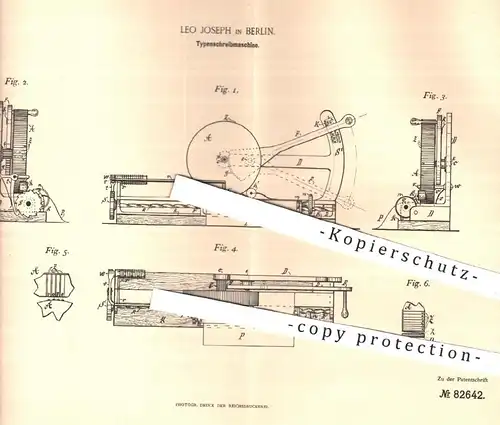 original Patent - Leo Joseph , Berlin , 1894 , Typenschreibmaschine , Typen - Schreibmaschine , Druckerei , Druck !!!