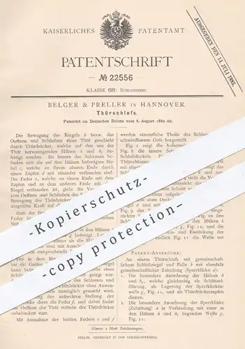 original Patent - Belger & Preller , Hannover , 1882 , Türschloss | Tür , Türen , Schloss , Schlösser , Schlosser !!!