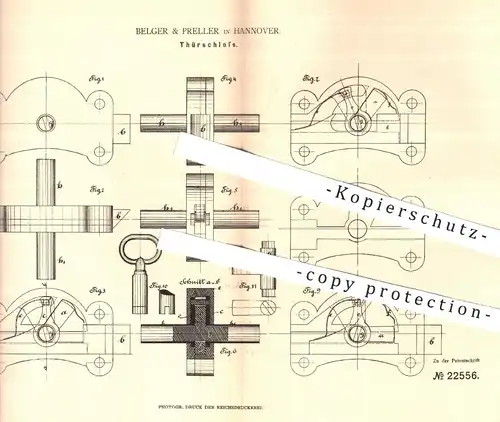 original Patent - Belger & Preller , Hannover , 1882 , Türschloss | Tür , Türen , Schloss , Schlösser , Schlosser !!!