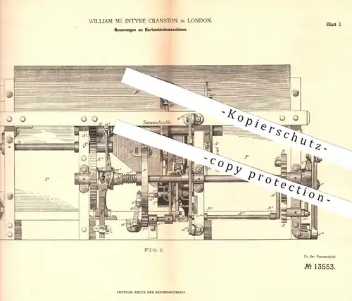 original Patent - William Mc Intyre Cranston , London , 1880 , Garbenbindemaschinen | Mähen , Erntemaschine , Getreide