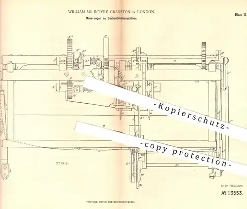 original Patent - William Mc Intyre Cranston , London , 1880 , Garbenbindemaschinen | Mähen , Erntemaschine , Getreide