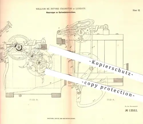 original Patent - William Mc Intyre Cranston , London , 1880 , Garbenbindemaschinen | Mähen , Erntemaschine , Getreide