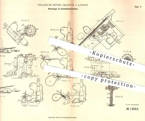 original Patent - William Mc Intyre Cranston , London , 1880 , Garbenbindemaschinen | Mähen , Erntemaschine , Getreide