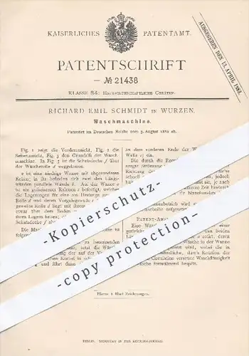 original Patent - Richard Emil Schmidt , Wurzen , 1882 , Waschmaschine , Waschmaschinen | Wäsche waschen , Haushalt !!!