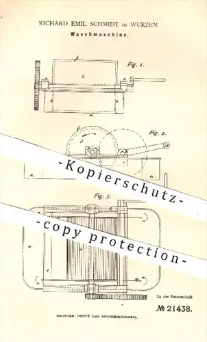 original Patent - Richard Emil Schmidt , Wurzen , 1882 , Waschmaschine , Waschmaschinen | Wäsche waschen , Haushalt !!!