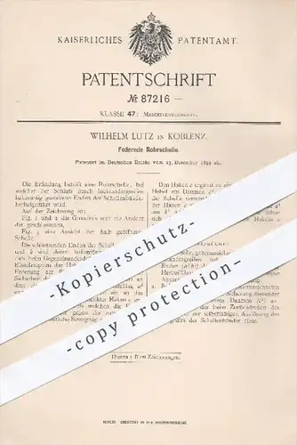 original Patent - Wilhelm Lutz , Koblenz , 1895 , Federnde Rohrschelle | Schelle , Schellen , Rohr , Rohre , Maschinen !