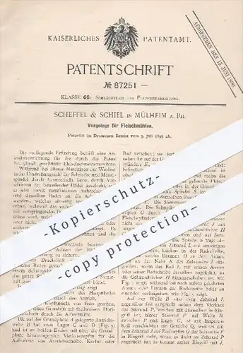 original Patent - Scheffel & Schiel , Mülheim a. Rh. , 1895 , Vorgelege für Fleischmühlen | Fleischer , Schlachter !!!