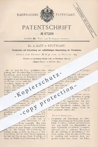 original Patent - Dr. A. Katz , Stuttgart , 1895 , Formkasten zur Ausschalung der Formsteine | Ton , Ziegel , Ziegelei !