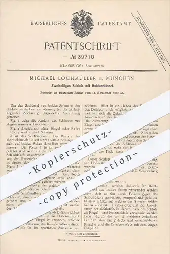 original Patent - Michael Lochmüller , München , 1886 , Zweiseitiges Schloss mit Hohlschlüssel | Schlösser , Schlosser !