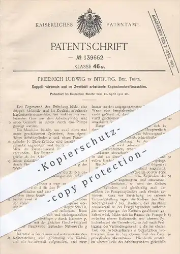 original Patent - F. Ludwig , Bitburg / Trier , 1902 , im Zweitakt arbeitende Explosionskraftmaschine | Motor , Motoren