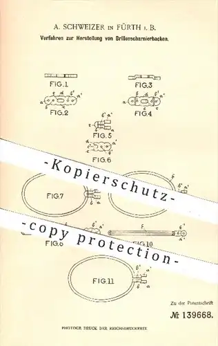 original Patent - A. Schweizer in Fürth , 1900 , Scharnierbacken an Brillen | Brille , Sehhilfe , Optiker , Augenoptiker