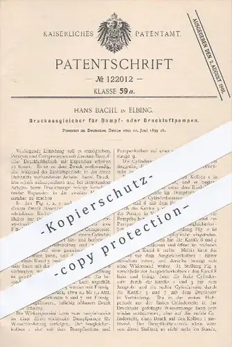 original Patent - H. Bachl , Elbing 1899 , Druckausgleich an Dampf- o. Druckluftpumpen | Luftpumpen  Pumpen , Kompressor