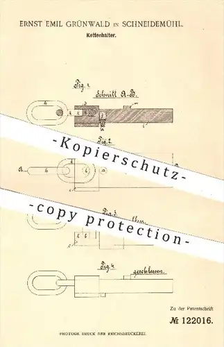 original Patent - Ernst Emil Grünwald , Schneidemühl , 1900 , Kettenhalter | Kette , Ketten , Kettenglied , Maschinenbau