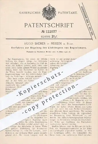 original Patent - Hugo Bremer , Neheim / Ruhr , 1900 , Regelung vom Lichtbogen an Bogenlampen | Lampen , Licht !!!