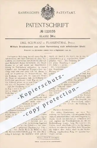 original Patent - Emil Schwarz , Frankenthal , 1900 , Durch Druckwasser aus einer Versenkung sich erhebender Stuhl !!!