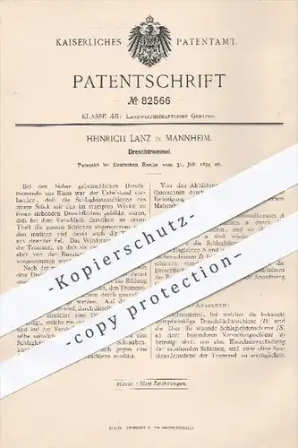 original Patent - Heinrich Lanz , Mannheim  1894 , Dreschtrommel | Dreschmaschine , Drescher , Dreschen , Landwirtschaft