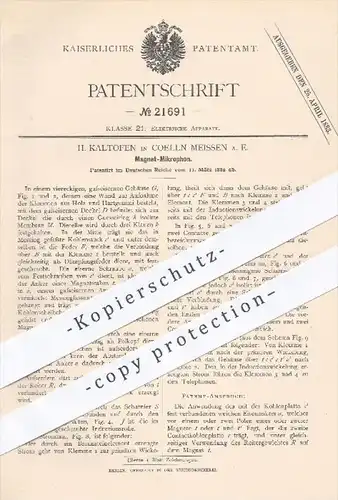 original Patent - H. Kaltofen , Cölln Meissen , 1882 , Magnet - Mikrophon | Magnete , Mikrofon , Eisen , Strom  Elektrik