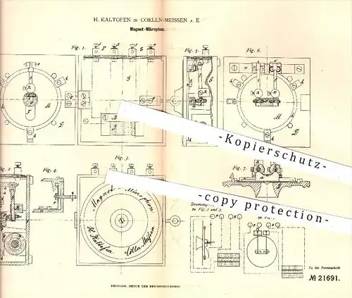 original Patent - H. Kaltofen , Cölln Meissen , 1882 , Magnet - Mikrophon | Magnete , Mikrofon , Eisen , Strom  Elektrik