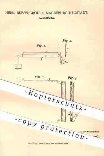 original Patent - H. Beissengroll , Magdeburg Neustadt , 1902 , Deckbetthalter , Bett , Betten , Bettgestell , Möbel !