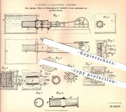 original Patent - H. Schirp u. Aug. Köhne , Barmen , Maschine zum Färben , Waschen , Imprägnieren u. Spülen von Stoff !!