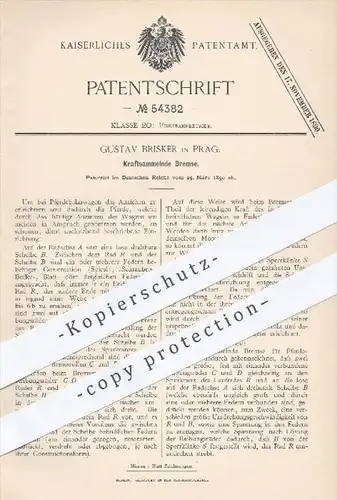 original Patent - Gustav Brisker in Prag , 1890 , Kraftsammelnde Bremse , Bremsen , Eisenbahn , Eisenbahnen !!