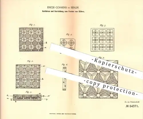 original Patent - Erich Correns in Berlin , 1889 , Formen von Gittern , Formerei , Gießerei , Gitter !!!