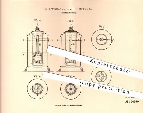 original Patent - Chr. Weymar Junior , Mühlhausen , 1900 , Füllschachtfeuerung , Feuerung , Ofen , Öfen , Heizung !!!