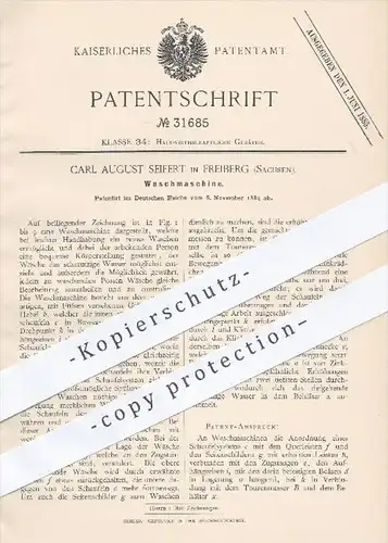 original Patent - Carl Aug. Seifert , Freiberg , 1884 , Waschmaschine , Waschmaschinen , Waschen , Haushalt , Wäsche !!