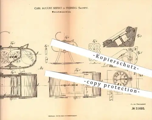 original Patent - Carl Aug. Seifert , Freiberg , 1884 , Waschmaschine , Waschmaschinen , Waschen , Haushalt , Wäsche !!