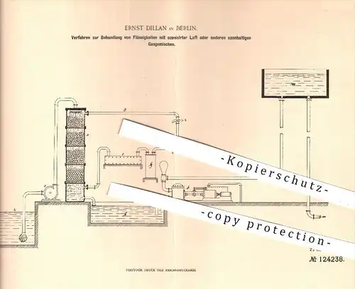 original Patent - E. Dillan , Berlin , 1899 , Flüssigkeiten mit ozonisierter Luft o. ozonhaltigen Gasgemisch behandeln !