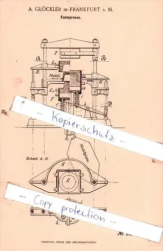 Original Patent  - A. Glöckler in Frankfurt a. M. , 1896 , Formpresse !!!