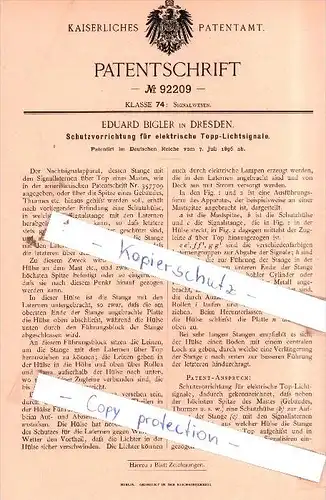 Original Patent  - Eduard Bigler in Dresden , 1896 , Signalwesen !!!