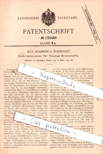 Original Patent  - Max Bramson in Warschau , 1901 , Glühlichtbrenner für flüssige Brennstoffe !!!