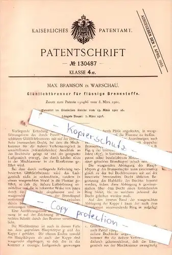 Original Patent  - Max Bramson in Warschau , 1901 , Glühlichtbrenner für flüssige Brennstoffe !!!
