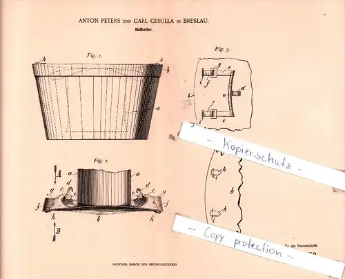 Original Patent  - Anton Peters und Carl Cebulla in Breslau , 1901 , Huthalter !!!