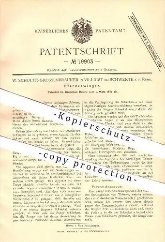 original Patent - W. Schulte-Grossenbräuker in Villigst bei Schwerte a. d. Ruhr , 1882 , Pferdezwinger , Pferd , Pferde