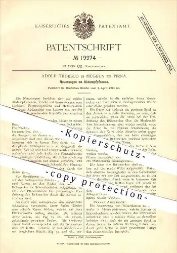 original Patent - Adolf Tedesco in Mügeln bei Pirna , 1882 , Abdampfpfannen , Pfanne , Lauge , Laugen !!!