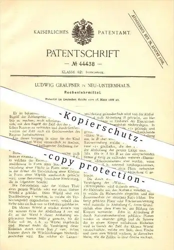 original Patent - Ludwig Graupner in Neu-Untermhaus ,1888, Rechenlehrmittel , Rechnen , Mathematik , Schule , Gera !!!