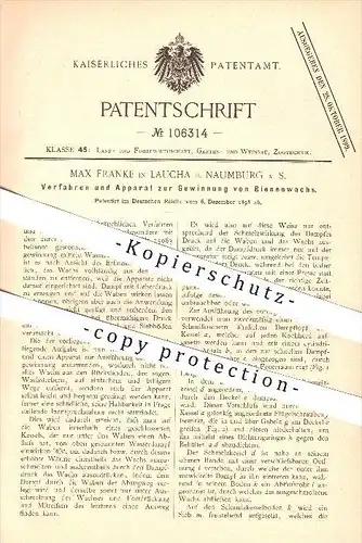 original Patent - Max Franke in Laucha bei Naumburg a. S. , 1898 , Gewinnung von Bienenwachs , Wachs , Bienen , Imker !
