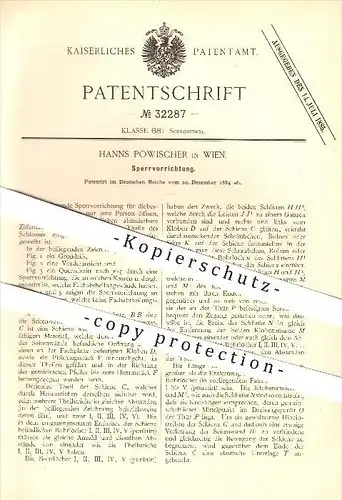 original Patent - Hanns Powischer in Wien , 1884 , Sperrvorrichtung , Schloss , Zahlenschloss , Türschloss , Schlosser