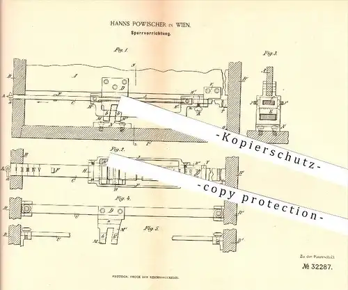 original Patent - Hanns Powischer in Wien , 1884 , Sperrvorrichtung , Schloss , Zahlenschloss , Türschloss , Schlosser