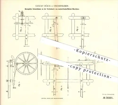 original Patent - Gustav Bölte in Oschersleben , 1885 , Landwirtschaftliche Maschinen , Landwirtschaft , Bauer !!!